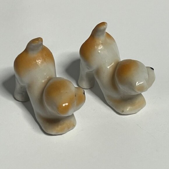 TWO Miniature Vintage White/Brown Puppies Porcelain Figurines 1.6" - Picture 8 of 11